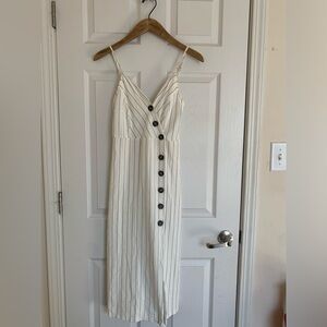 White & Thin Black Striped Maxi Dress | size S